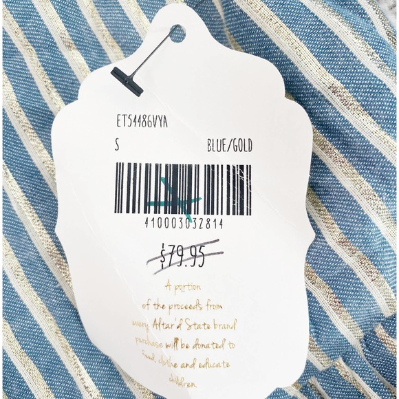 Nwt $80 Altar'd State Blue Gold Striped Blouse with Tassels - Picture 7 of 8